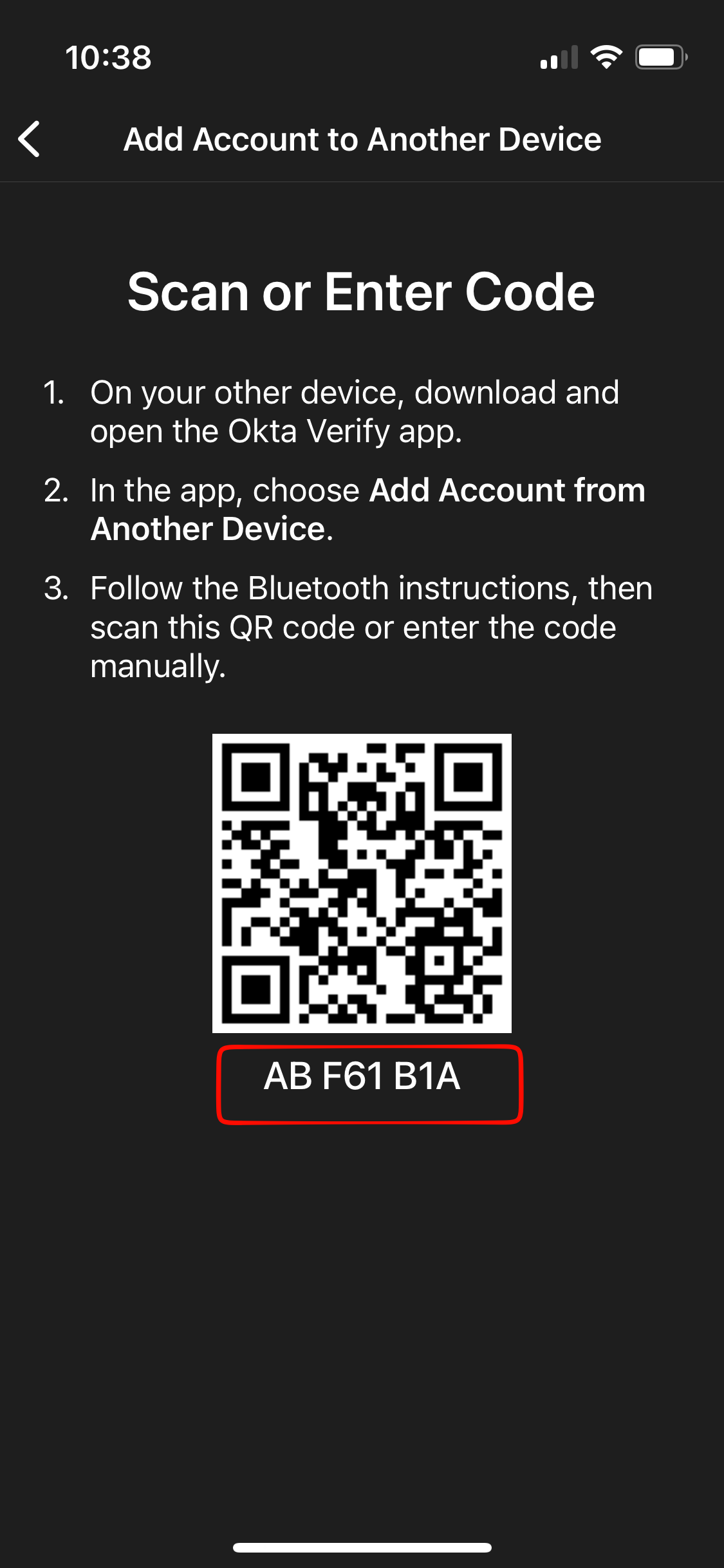 Code on mobile device