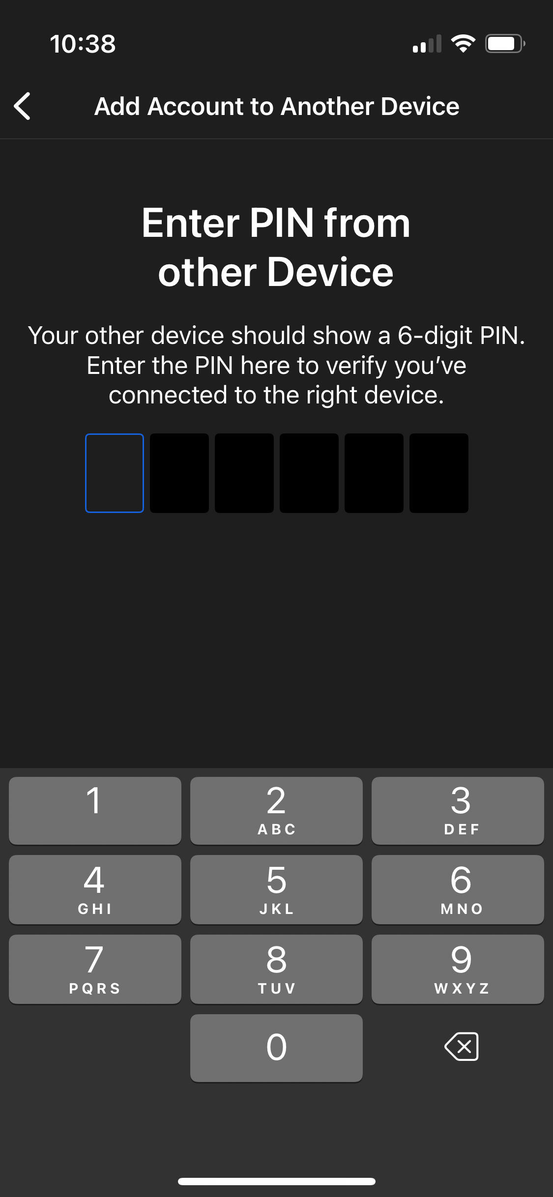 Six-digit code on mobile