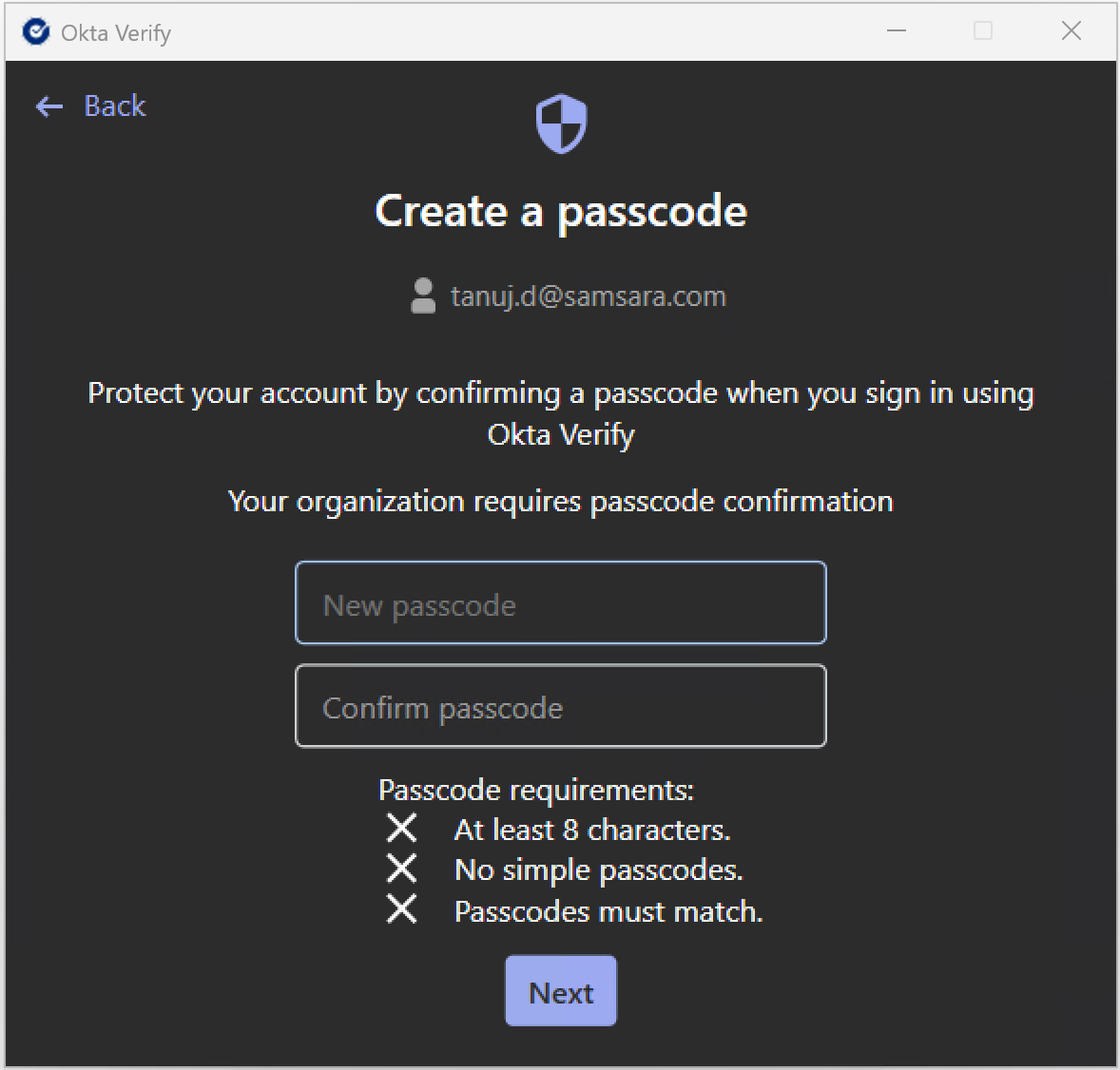 Okta Verify with newly added Samsara account