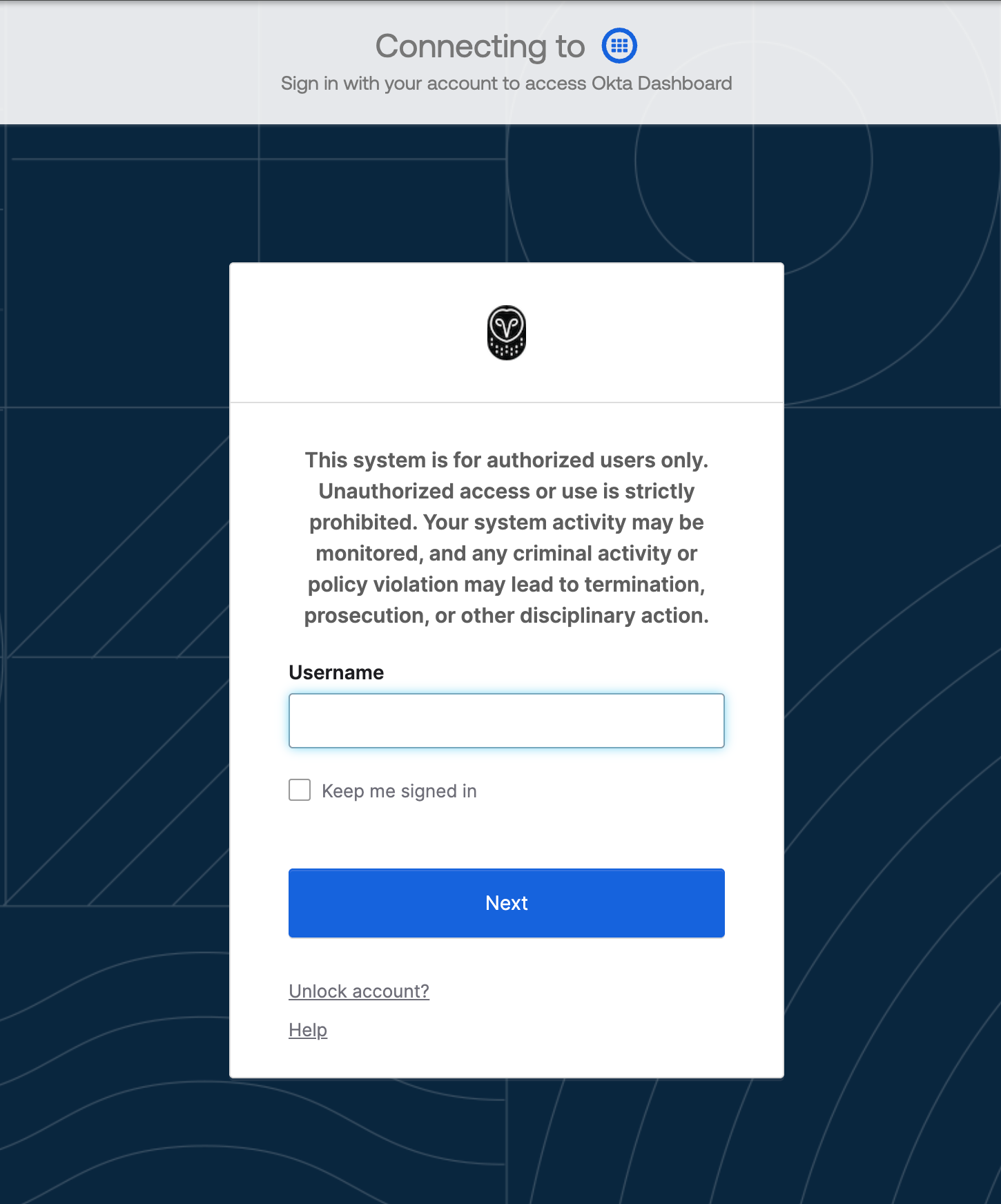 Okta sign-in page