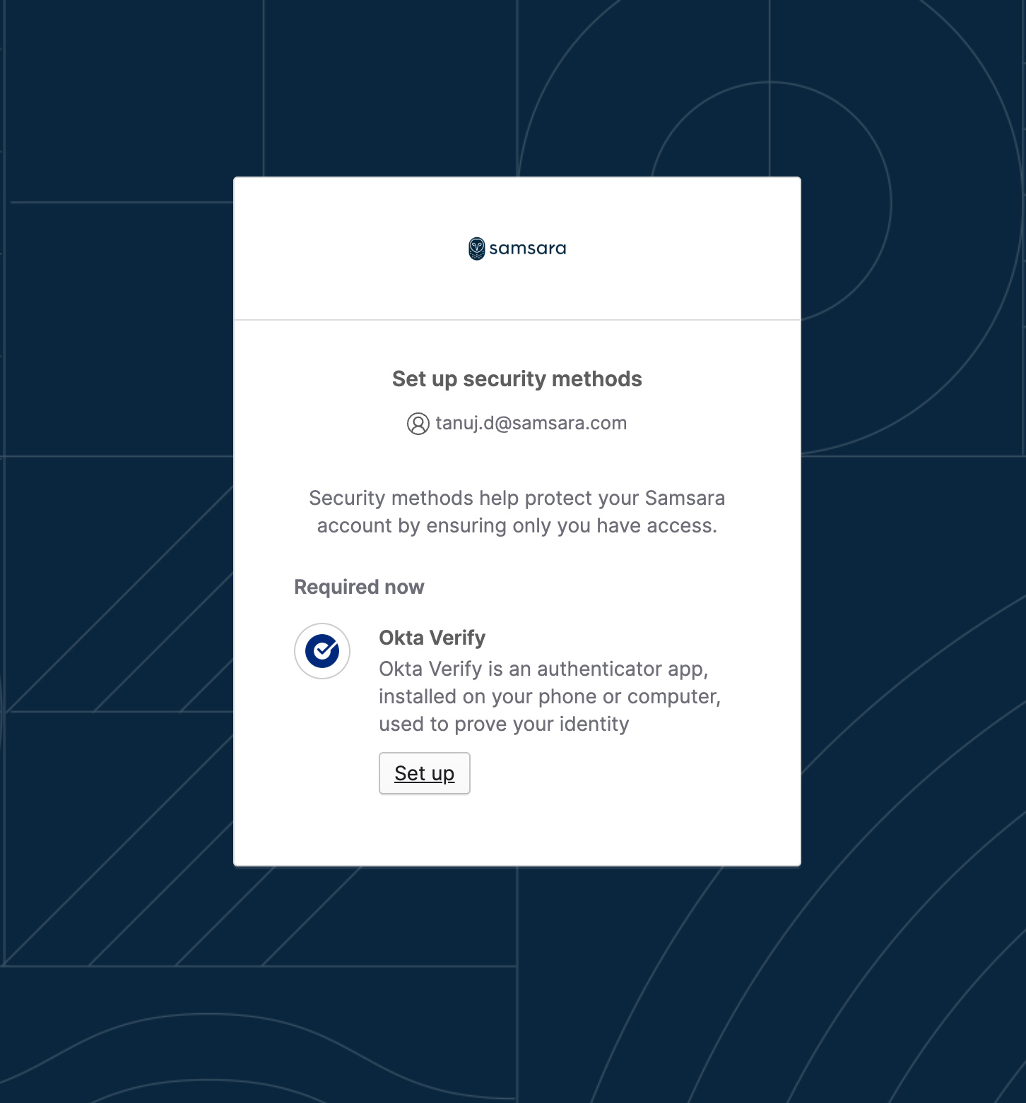 Set up security methods screen