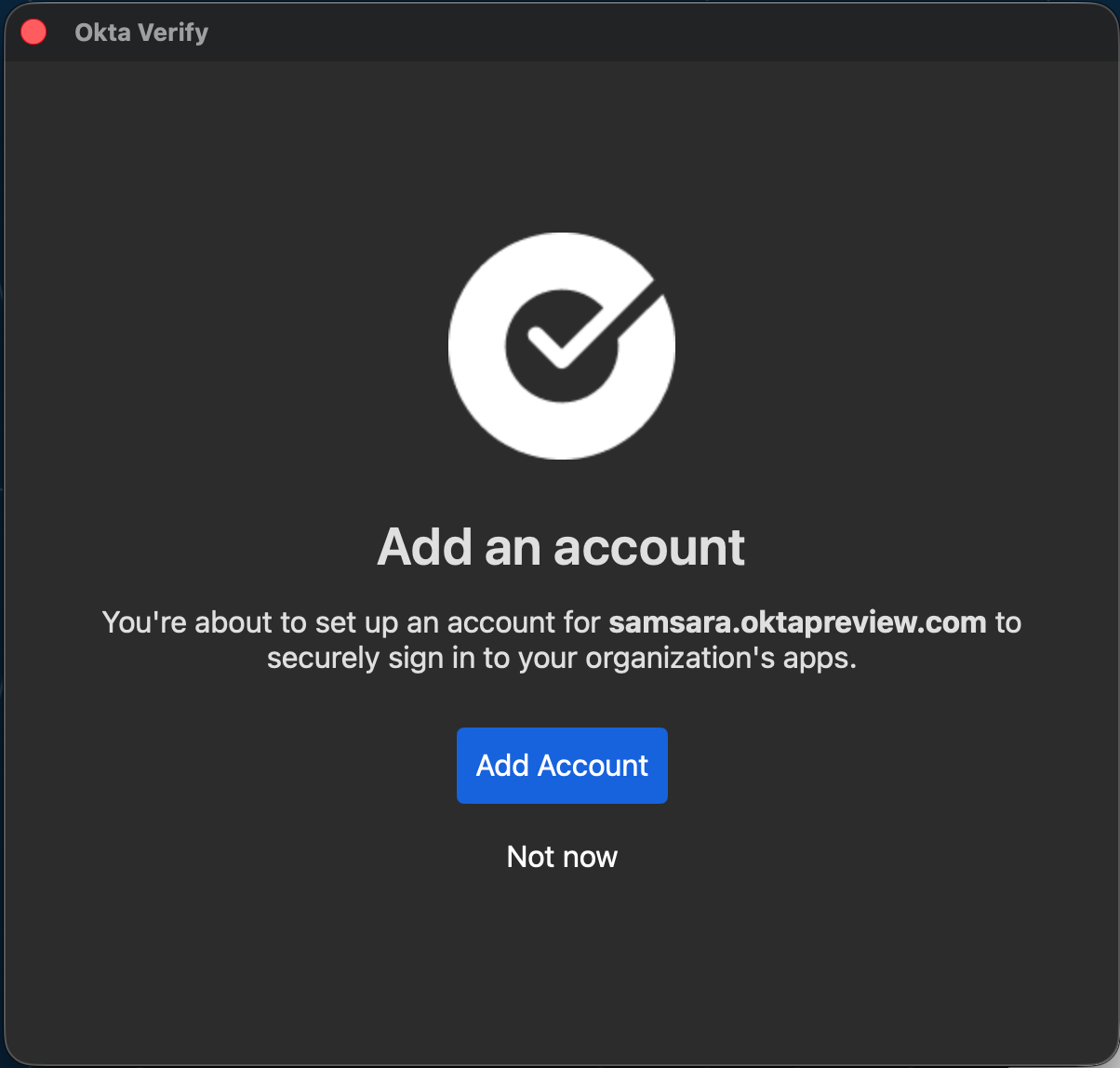 Okta Verify Add Account window