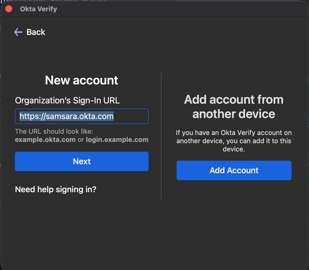 Organization Sign-In URL screen