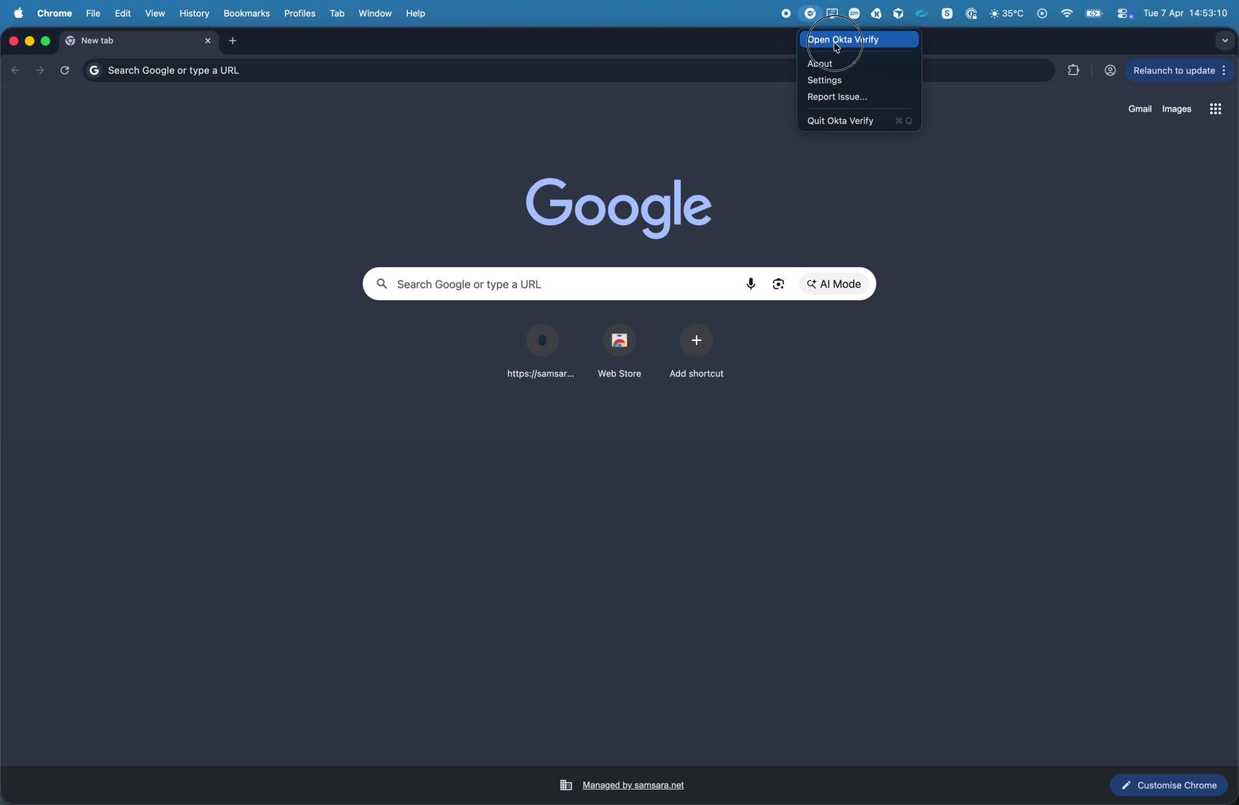 Okta Verify shield icon in the menu bar